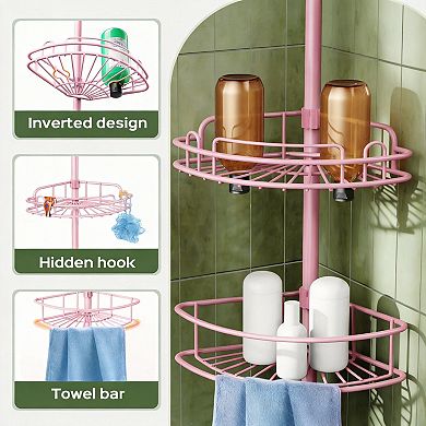 4 Tier Rust Resistant Corner Shower Tension Pole Adjustable Bathroom Organizer No Drill Space Saving