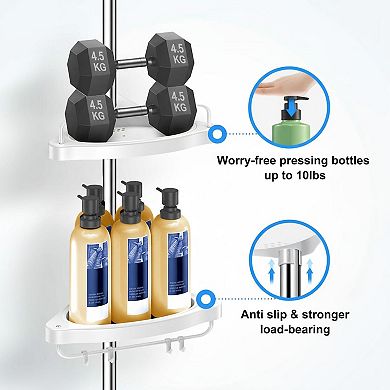 Adjustable 4-Tier Corner Shower Tension Pole Organizer Stainless Steel Rust-Proof Bath Storage w/