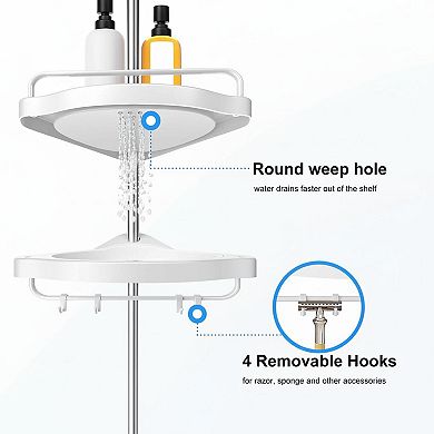 Adjustable 4-Tier Corner Shower Tension Pole Organizer Stainless Steel Rust-Proof Bath Storage w/