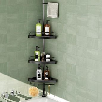 Adjustable 4 tier Corner Shower Tension Pole Organizer Stainless Steel Rust-Proof Bath Storage w/