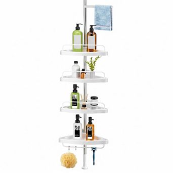 Adjustable 4 tier Corner Shower Tension Pole Organizer Stainless Steel Rust-Proof Bath Storage w/