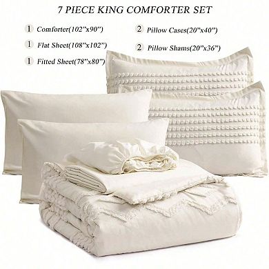 Tufted Pom Comforter Set 7pc Boho Chic Microfiber All Season