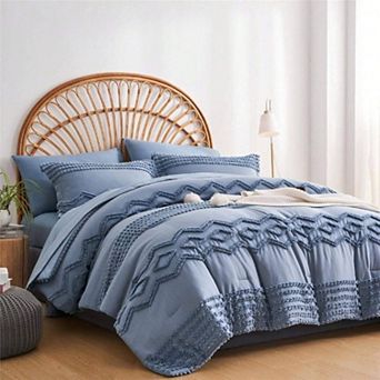 Tufted Pom Comforter Set 7 pc Boho Chic Microfiber All Season