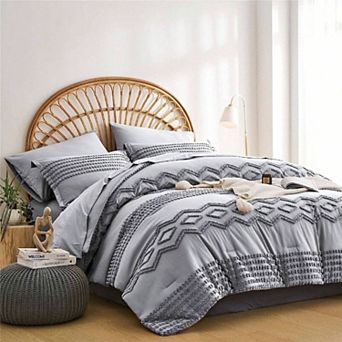 Tufted Pom Comforter Set 7 pc Boho Chic Microfiber All Season