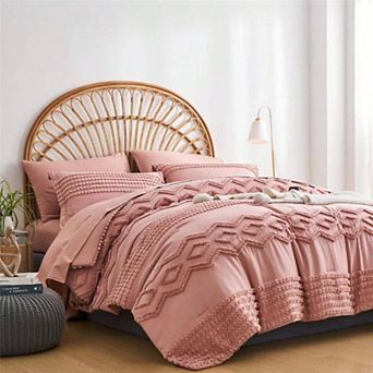 Tufted Pom Comforter Set 7 pc Boho Chic Microfiber All Season