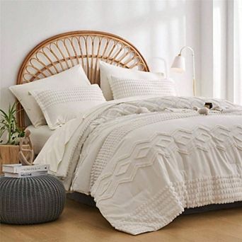 Tufted Pom Comforter Set 7 pc Boho Chic Microfiber All Season