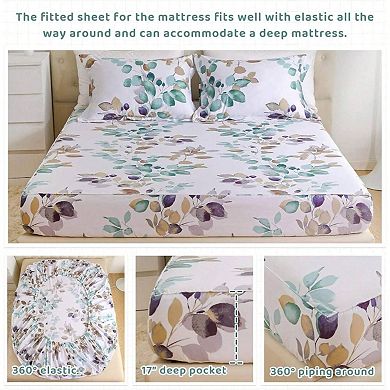 Botanical Cotton Floral Sheet Set 4pc Breathable Soft Deep Pocket