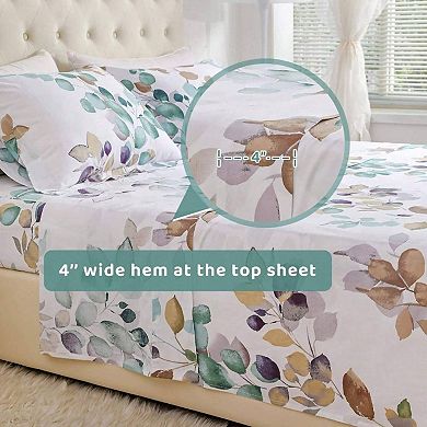 Botanical Cotton Floral Sheet Set 4pc Breathable Soft Deep Pocket