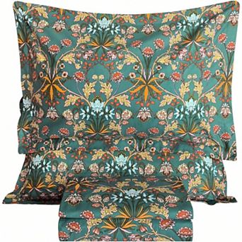 Botanical Cotton Floral Sheet Set 4 pc Breathable Soft Deep Pocket