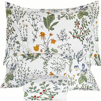 Botanical Cotton Floral Sheet Set 4 pc Breathable Soft Deep Pocket