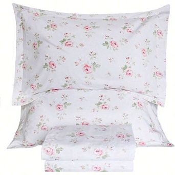 Botanical Cotton Floral Sheet Set 4 pc Breathable Soft Deep Pocket