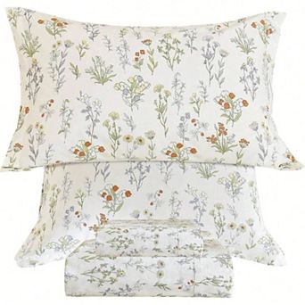 Botanical Cotton Floral Sheet Set 4 pc Breathable Soft Deep Pocket