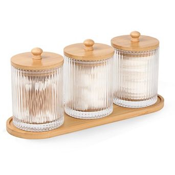 3 Pack Glass Qtip Holder Bathroom Organizer Cotton Swab Ball Pad Floss Dispenser Storage Jars