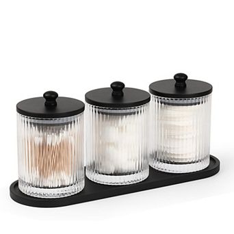 3 Pack Glass Qtip Holder Bathroom Organizer Cotton Swab Ball Pad Floss Dispenser Storage Jars