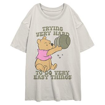 Juniors' Disney's Winnie the Pooh Trying Very Hard Oversized Graphic Tee
