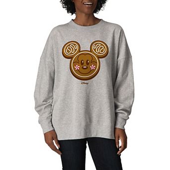 Women's Disney's Mickey Mouse Gingerbread Holiday Oversized Fleece Crew Sweatshirt