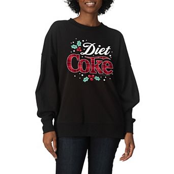 Women's Diet Coke Christmas Plaid Oversized Fleece Crew Sweatshirt