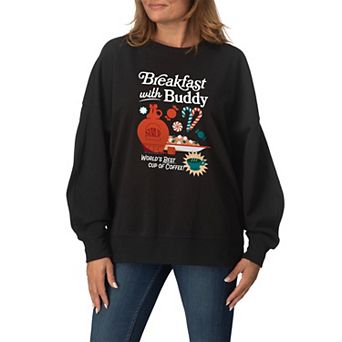 Women's Elf Breakfast with Buddy Oversized Fleece Crew Sweatshirt