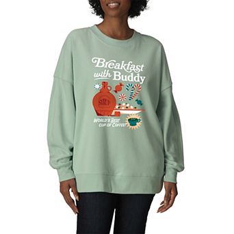 Women's Elf Breakfast with Buddy Oversized Fleece Crew Sweatshirt