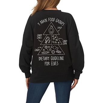 Women's Elf 4 Main Food Groups Dietary Guideline For Elves Oversized Fleece Crew Sweatshirt
