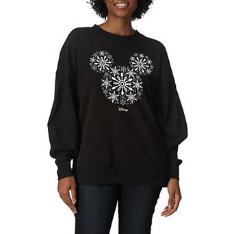 Women's Disney's Mickey Mouse Snowflakes Oversized Fleece Crew Sweatshirt