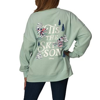 Women's Disney's Mickey & Minnie“'Tis the Ski‑son” Winter Oversized Fleece Crew Sweatshirt