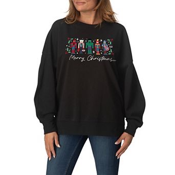 Women's Marvel Merry Christmas Nutcrackers Oversized Fleece Crew Sweatshirt