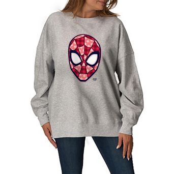 Women's Marvel Spider-Man Christmas Plaid Pattern Oversized Fleece Crew Sweatshirt