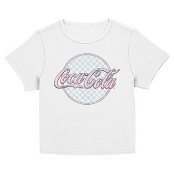 Juniors' Coca-Cola Checkered Circle Logo Graphic Baby Tee