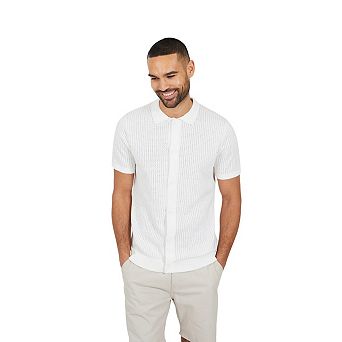 Brave Soul Mens Knitted Button-Down Short-Sleeved Polo Shirt