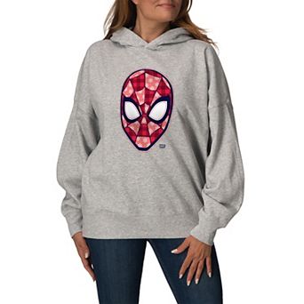Women's Marvel Spider-Man Christmas Plaid Pattern Oversized Fleece Hoodie Sweatshirt