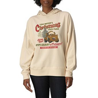 Women's Disney / Pixar's Cars Tow Mater's Christmas Tree Farm Oversized Fleece Hoodie Sweatshirt