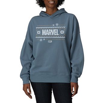 Women's Marvel Fair Isle Holiday Oversized Fleece Hoodie Sweatshirt