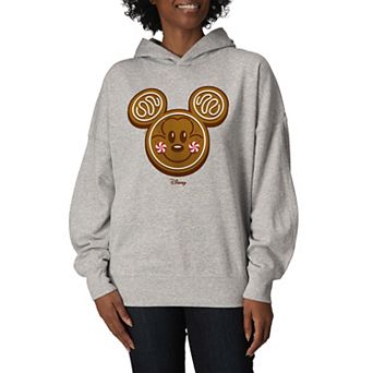 Women's Disney's Mickey Mouse Gingerbread Holiday Oversized Fleece Hoodie Sweatshirt