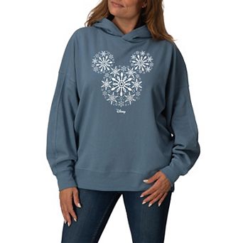 Women's Disney's Mickey Mouse Snowflakes Oversized Fleece Hoodie Sweatshirt