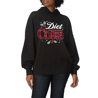 Women's Diet Coke Christmas Plaid Logo Oversized Fleece Hoodie Sweatshirt