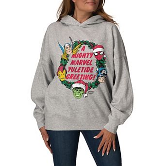 Women's Marvel A Mighty Marvel Yuletide Greeting Oversized Fleece Hoodie Sweatshirt