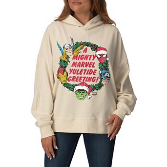Women's Marvel A Mighty Marvel Yuletide Greeting Oversized Fleece Hoodie Sweatshirt