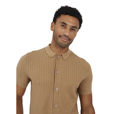 Brave Soul Mens Cotton Button-Down Short-Sleeved Polo Shirt