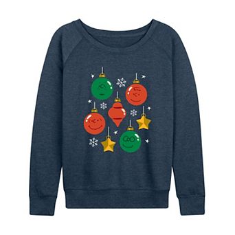 Women's Peanuts Christmas Ornaments French Terry Long Sleeve Tee