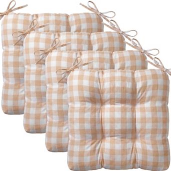 4 Pack Plaid Chair Cushions with Ties Soft Comfy Seat Pads for Dining Home Office Indoor Outdoor