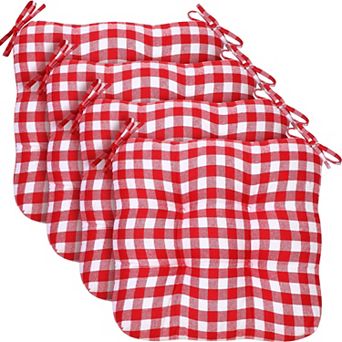 4 Pack Plaid Chair Cushions with Ties Soft Comfy Seat Pads for Dining Home Office Indoor Outdoor