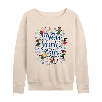 Women's Peanuts New York City Ice Skating French Terry Long Sleeve Tee