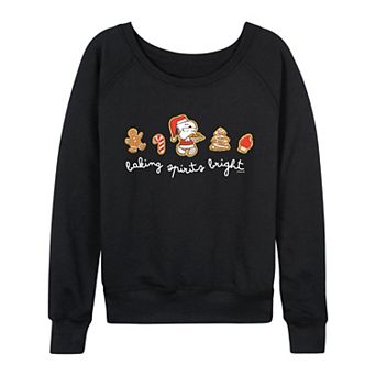 Women's Peanuts Snoopy Baking Spirits Bright French Terry Long Sleeve Tee