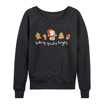 Women's Peanuts Snoopy Baking Spirits Bright French Terry Long Sleeve Tee