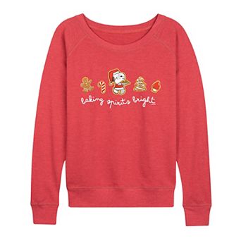 Women's Peanuts Snoopy Baking Spirits Bright French Terry Long Sleeve Tee