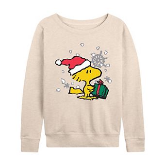 Women's Peanuts Woodstock Christmas Present French Terry Long Sleeve Tee