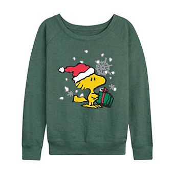 Women's Peanuts Woodstock Christmas Present French Terry Long Sleeve Tee