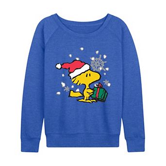 Women's Peanuts Woodstock Christmas Present French Terry Long Sleeve Tee