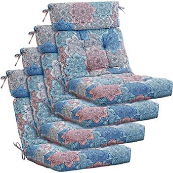 4 pc Tufted High-Back Chair Cushion Set — Indoor/Outdoor Seat & Rocking Chair Cushions with Ties